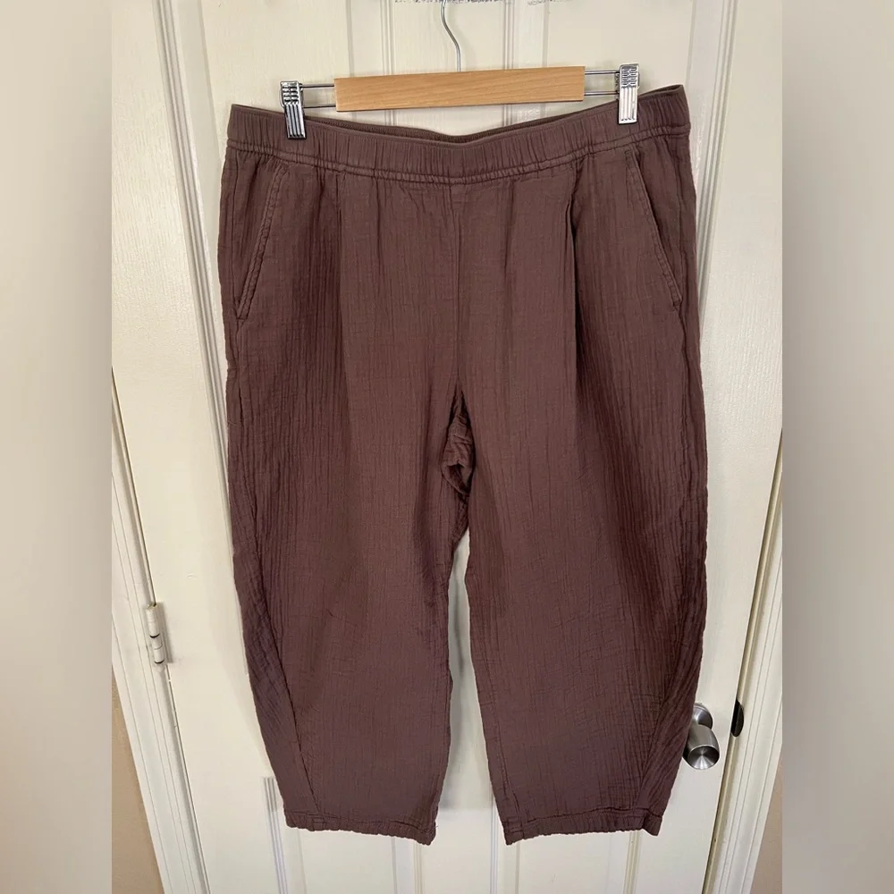 GAP Easy Gauze Barrel Pants Brown High Rise Elastic Waist L - Picture 8 of 10